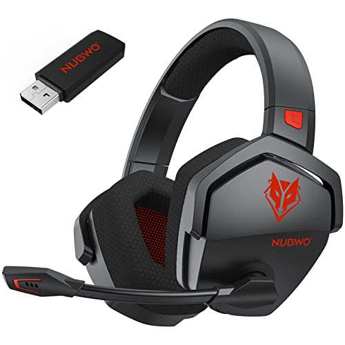 NUBWO G06 Capacetes Gaming sem fios com drivers de 50 mm para PC/Ps5/Ps4/NS/Mobile, auriculares sem fios com 2,4 GHz + Bluetooth 5,3 modo duplo, 7,1 som envolvente, duração 100 Hr + Vermelho