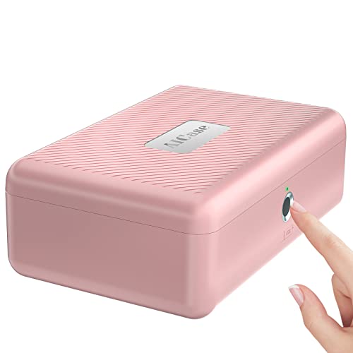 Caixa de armazenamento biométrica de impressão digital, cofre portátil para jóias e dinheiro, caixa de bloqueio recarregável para carro, casa, escritório, viagem (rosa)