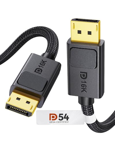 Silkland Cabo de 54 Gbps DisplayPort 2,1 2 m [certificado VESA] DP54, [8K@165Hz, 4K@480Hz 360Hz 240Hz] DP cabo 16K, HDR10 FreeSync G-Sync DisplayPort 2.1 cabo para monitor gaming 36 0Hz, PC, 5090,