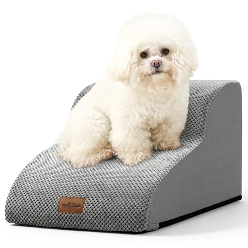 COZY KISS Escada para cães pequenos, escadas para animais de estimação de espuma para cama e sofá, ampa para gatos com capa lavável e fundo antiderrapante, leve, 40 x 50 x 30 cm, cinzento
