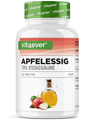 Vinagre de sidra de maçã - 365 comprimidos - altamente dosado com 1000 mg por porção diária - com 10 % de ácido de vinagre de maçã - fornecimento para 6 meses - sem aditivos indesejável