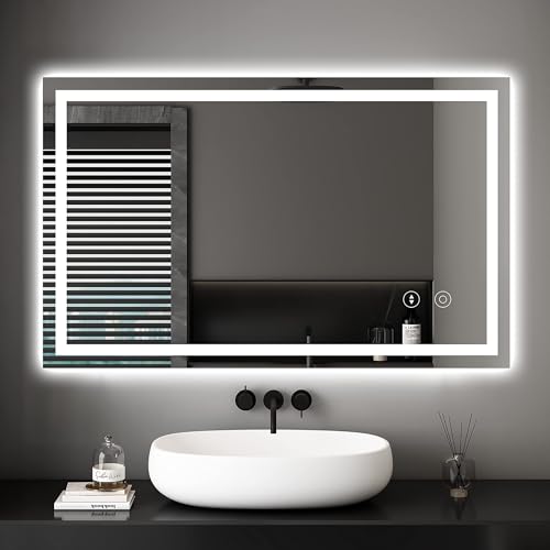 Dripex Espelho de casa de banho com luz LED 100 x 60 cm, anti-embaciamento, interruptor tátil, dímble, 3 cores de luz, IP54, instalação horizontal / vertical