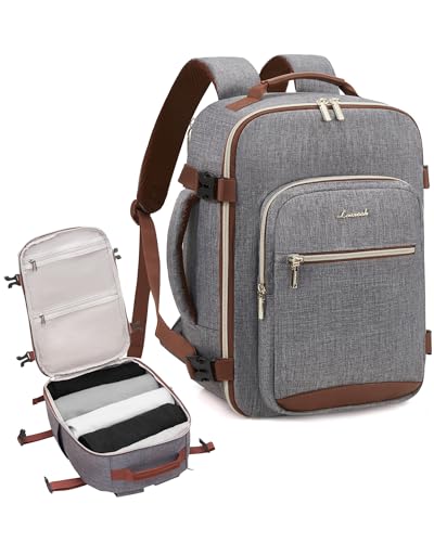LOVEVOOK Mochila de viagem cabine avion 40 x 20 x 25, Ryanair Cabin Bag mochilas malas de viagem, impermeável mala viagem mochila de mão para portátil de 14 polegadas, Cinzento escuro + castanho, 45 x