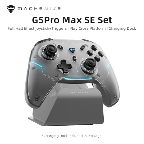 Machenike G5PROMAXSE Mando PC Gaming Inalambrico con Base de Carga, Hall Joystick Hall Trigger, Gamepad Mando Bluetooth para STEAM/PC/Switch/iOS/Android, Turbo/Vibración, Gris