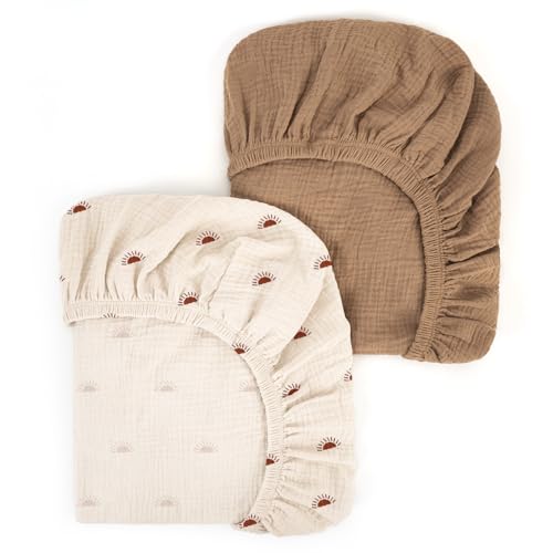 Peepeemax Lençol de baixo ajustável para berço de bebé, 2 unidades, protetor de colchão para parque, cesta de moisés, moisés, capa de colchão para recém-nascidos para berço (sol)