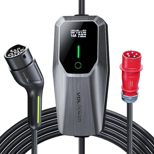 VDLPOWEREU Carregador de carro elétrico de 11 Kw, tipo 2 de carregamento para veículos elétricos com cabo, carregadores para veículos elétricos, corrente ajustável 6A - 16 A, CEE de 5 pinos, IEC