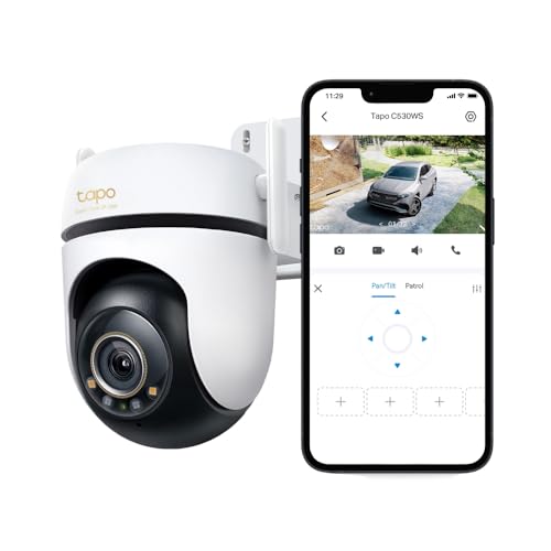 Tapo C530WS Câmara de segurança exterior, 360°, 3K 5MP, visão noturna, cor, resistência IP66, alarme sonoro/luz, detecção AI, armazenamento em nuvem/SD 512GB, áudio bidirecional