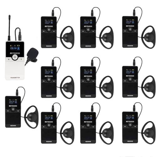 Retekess TT116 Sistema de guia turístico sem fio, Tour Guide System, 200 m, redução de ruído, microfone e altifalante para guia turístico, visitas à fábrica, viagens (1 transmissor 10 receptores)
