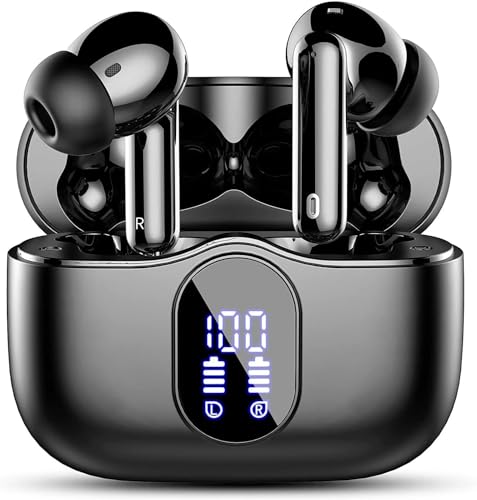 Auriculares sem fios, Bluetooth 5.3 com HD microfone estéreo HiFi ecrã LED, redução de ruído, 13 mm controlador dinâmico, IP7 impermeável 36H capacetes sem fios