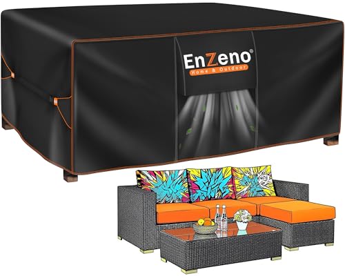 Enzeno Capa mesa exterior impermeável, capa para móveis de exterior impermeável, 200 x 160 x 74 cm, conjunto de jardim exterior aplicável a mesa e cadeiras, anti-vento, anti-UV