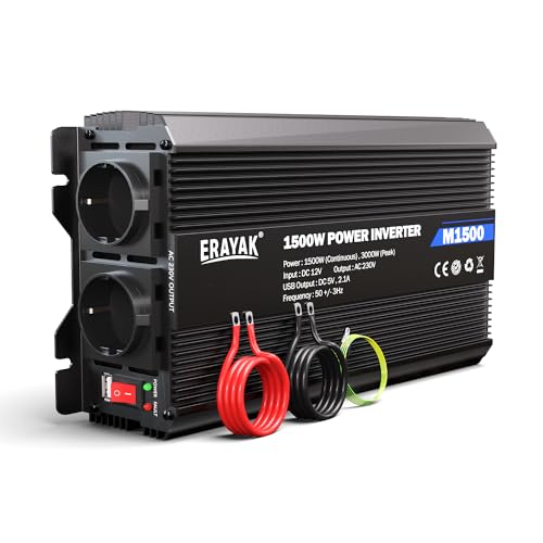 ERAYAK Conversor de voltagem 12 v 230 v 1500 W / 3000 W inversor de carro DC AC 12 v conversor de tomada conversor de corrente veículos caravana carro onda sinusoidal modificada