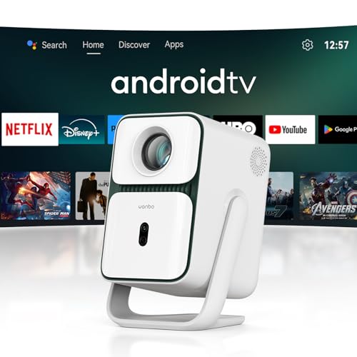 Projetor portátil Android TV com Netflix, 120° rotativo Auto Focus/Keystone Mini projetor, WiFi Bluetooth Smart Projetor, 1080P Full HD nativo 500ANSI projetor cinema em casa/exterior para telemóvel