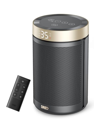 Dreo Aquecedor de baixo consumo cerâmico, com termostato portátil, temporizador de 12H, modo eco e ventilador, 1500 W PTC rápido e seguro para escritório, quarto e casa