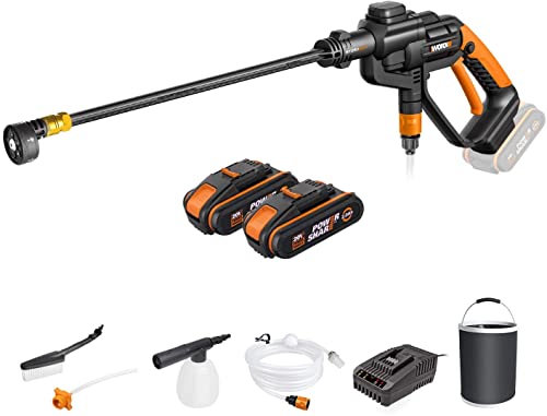 WORX Hydroshot WG620E.4 Limpador de alta pressão com bateria (18 V (20 V máx), 2,0 Ah, Powershare, de pulverização múltipla, lança longa, mangueira de 6 m, bateria e carregador