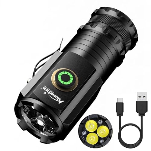 Alonefire X23 Mini lanterna pequena LED recarregável USB tipo C brilhante 5 modos luz de caneta portátil impermeável bateria de longa duração com íman de cauda, clipe, bateria para exterior, caça