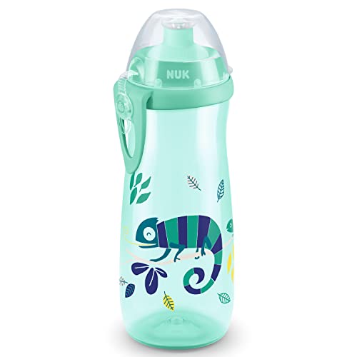 NUK Sports Cup caneca para crianças com efeito camaleão, 24 meses | 450 ml, boca com fecho de empurrar-puxar à prova de fugas e fácil de abrir, mudança de cor, clipe e tampa | camaleão (verde)