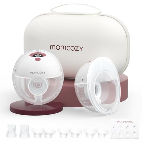 Momcozy M5 Saqueças elétrico mãos livres, extrator de leite portátil de boca de bebé flange de dupla selado com 3 modos e 9 níveis, saquinhos mãos livres, 24 mm (2, vermelho)