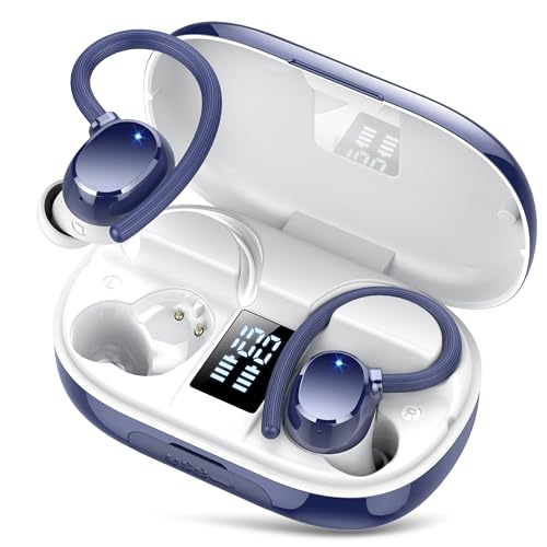 Auriculares sem fios desportivos, 2025 auriculares Bluetooth 5,3 HiFi estéreo com cancelamento de ruído ENC, reprodução de 128H ecrã LED capacetes sem fios, controlo tátil, IP7 impermeável