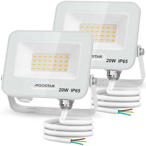 Aigostar Foco LED exterior 20 w, 1650 LM projetor de lâmpada LED, IP65 luz de segurança impermeável, natural 4000 K luzes led exterior, para jardim, pátio, garagem, embalagem de 2