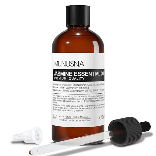 Óleo essencial jasmim 100 ml, MUNUSNA óleos essenciais naturais puros para relaxamento, óleo fragrância jasmim para humidificador, difusor , sabão, velas, massagem, óleo jasmine óleo