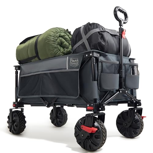 TIMBER RIDGE Carrinho de praia rodas grandes com travão carrinho dobrável transporte para jardim praia campanha compras ao ar livre carreta com bolsa de cobertura rodas móveis cabo ajustável até 100