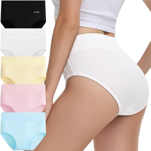 IceReco Cuecas de mulher de algodão corte alto cuecas pós-parto cintura alta confortável pack de 5 Culotte roupa interior mulher