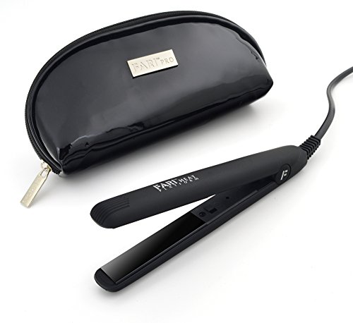 Mini alisador de cabelo Fari, ideal para viagens, com necessaire de viagem incluído, alisador de cerâmica turmalina de dupla tensão, para uso em todo o mundo, cor preta