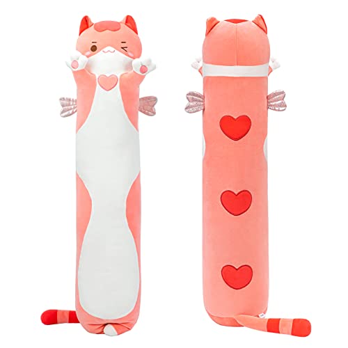 Mewaii - Almofada de peluche para menino e menina, animais, brinquedo Kawaii moído, confortável, almofada de peluche para adolescentes, presente (110 cm, gato rosa)