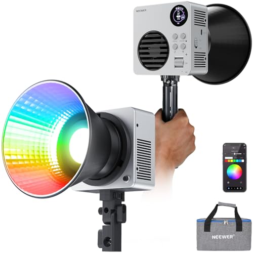 NEEWER HB80C RGBWW Luz vídeo LED com bateria incorporada 72 Wh e PD 100 W carregamento rápido, 80 W Mini RGB COB iluminação de saída contínua com holofote portátil com montagem Bowens 2500K-7500K