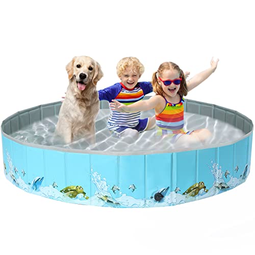 COMSLE Piscina para cães grandes, piscina dobrável cães antiderrapante e resistente ao desgaste, banheira para cães PVC 80 cm / 120 cm/ 160 cm, Dog Pool, oceano