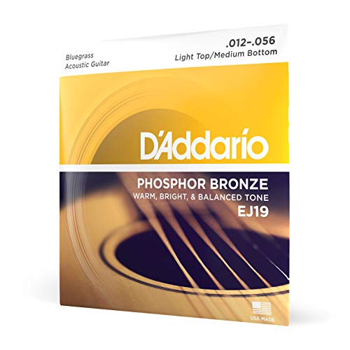 D'Addario Cordas de guitarra acústica - cordas de guitarra - cordas de guitarra acústica - EJ19 - Bluegrass, 12-56 - 1 pacote, 1 pacote