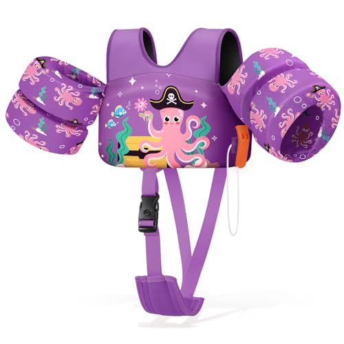 HeySplash Colete de natação para crianças, manga de natação com alça ajustável, flutuante de piscina para meninas de 13 a 30 / 22 - 44 lbs, flutuador para crianças aprendam a nadar