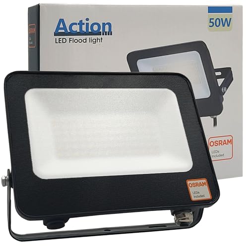 Foco exterior LED 50 W, preto Slim, 5500 Lm, Osram chip, refletor IP65, projetor LED ultra-fino, holofotes para jardim, terraço, garagem e pátio, luz natural 4000 K (50, watts)