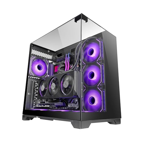 Mars Gaming MC-Vision, caixa de jogos ATX, vidro temperado contínuo triplo sem moldura, estrutura de câmara dupla, compatível com placas base de conector inverso, suporte total refrigeração líquida