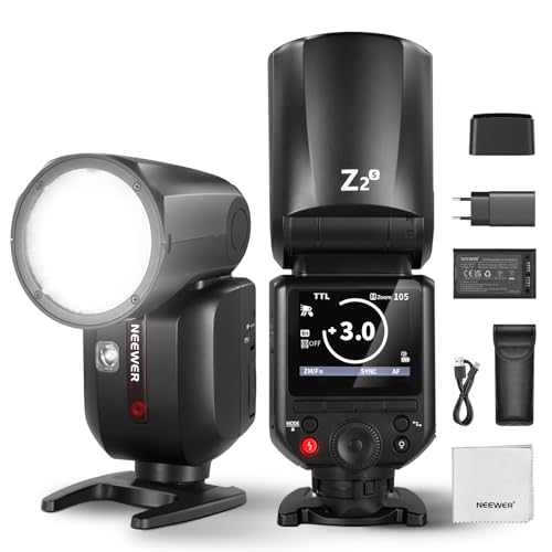 NEEWER Z2-S 2,4 G TTL Flash de cabeça redonda Speedlite para Sony, 76 W, interface de utilizador, lâmpadas de modelagem, interruptor TTL/M Quick TCM, 1/8000s HSS, bateria de 2600 mAh, 480 Flashes de