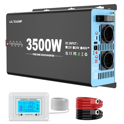 OLTEANP 3500 W/7000 W Inversor de voltagem de onda de 12 V a 230 V SinEJOOY Pura inversor de corrente para carro com 2 portas Ac, Type-C e USB, controlo remoto com ecrã LCD, para campeão de caravana