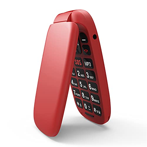 ukuu Telefone telemóvel com tampa para idosos, 800 mAh telemóvel para maiores teclas grandes gsm dual SIM fácil de usar para idosos vermelho
