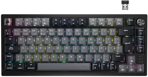 CORSAIR K65 PLUS WIRELESS 75% RGB Teclado mecânico para jogos intercambiável a quente - interruptores lineares vermelhos CORSAIR MLX pré-lubrificados - insonorização - Teclados PBT - QWERTY ES - preto