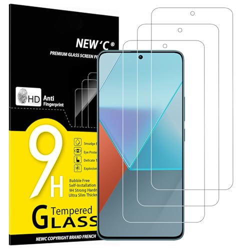 NEW'C 3 peças, protetor de ecrã para Xiaomi Redmi Note 13 Pro 5G/4G, (não compatível com Redmi Note 13 Pro+), vidro temperado anti-riscos, anti-impressões digitais, sem bolhas, ultra transparente