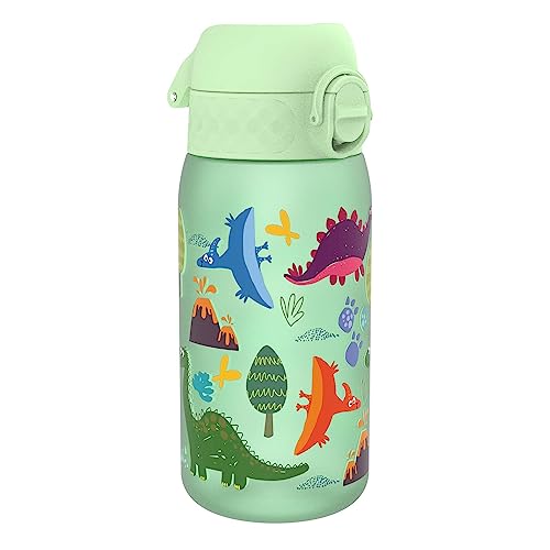 ion8 Garrafa de água para crianças, 350 ml, à prova de fugas, fácil de abrir, fechadura segura, adequada para máquina de lavar louça, sem BPA, pega de transporte, fácil de limpar, néon em carbono