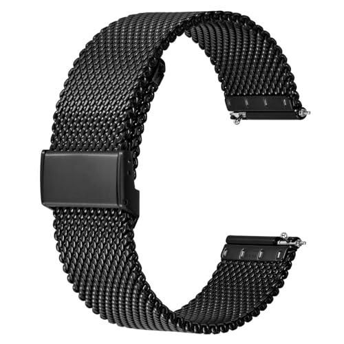 BISONSTRAP Correia de relógio de malha metálica para mulher e homem, correia tecida de aço inoxidável 316L, largura da correia 14 mm 16 mm 18 mm 20 mm 22 mm