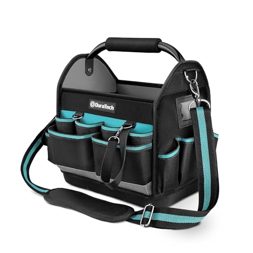 DURATECH Bolsa de ferramentas durável de 30,5 cm, bolsa porta-ferramentas com base imperável, bolsa rígida com grande abertura, poliéster 900D, pega de transporte, alça de ombro ajustável
