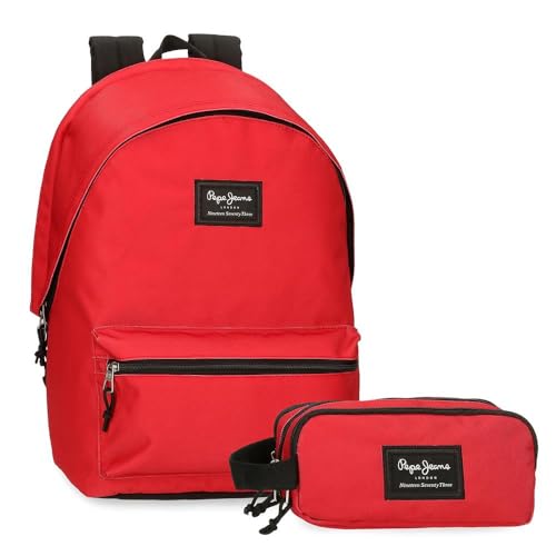 Pepe Jeans Aris Mochila para portátil compartimento duplo portátil 15,6 polegadas várias cores 31 x 44 x 17,5 cm mochila escolar poliéster by Joumma Bags, Vermelho, Tamanho único, Mochila + estojo