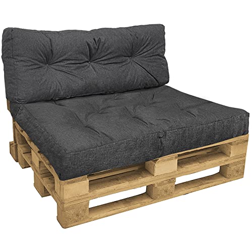 VOUNOT® Almofadas para paletes 2 peças Set, impermeável para interior e exterior, almofada de assento 120 x 80 cm, encosto 120 x 40 cm, cinzento