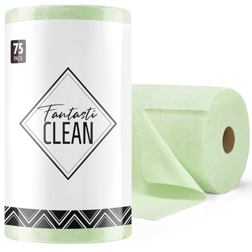 Fantasticlean Rolo de pano de microfibra, 75 unidades, panos de limpeza raspáveis, panos reutilizáveis e sem pelos, para carro, cozinha e casa 30 x 30 cm - verde