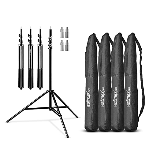 Walimex Pro WT-806 Conjunto de 4 suportes de luz altura máxima 256 cm, suporte de luz estável, carregável até 6 kg, suporte de iluminação para anel de luz, refletor, flash e vídeo, 4 bolsas