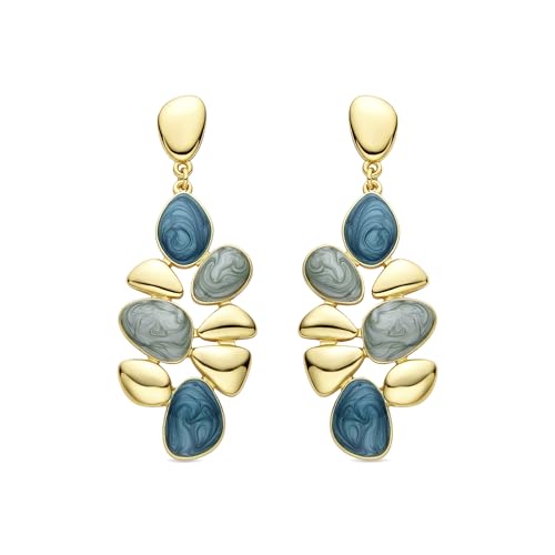LUXENTER Brincos para mulher em liga de metal com resina verde cor dourada acabamento em ouro amarelo 18 k comprimento 65 mm modelo Nortul, Metal, Não se aplica