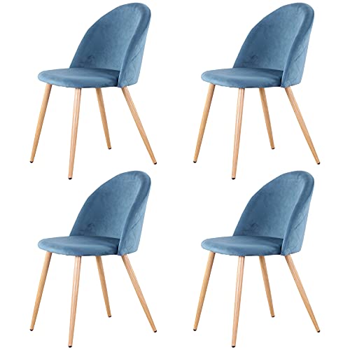 GrandCA HOME Conjunto de 4 cadeiras de sala de jantar de veludo, cadeiras de cozinha estofadas para sala de estar, quarto, sala de jantar, azul
