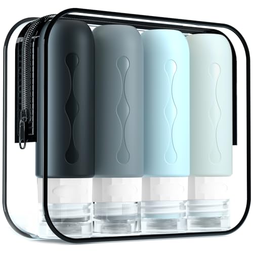Gemice Garrafa de viagem de 4 pacotes TSA aprovada a garrafa de viagem para portáteis de silicone à prova de fugas (90 ml) para champôs, loções e produtos de higiene pessoal, FDA Certified BPA Free