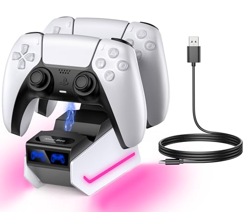Carregador comando PS5 estação de carregamento duplo com luz RGB para comandos de Sony Playstation 5 com cabo USB-C